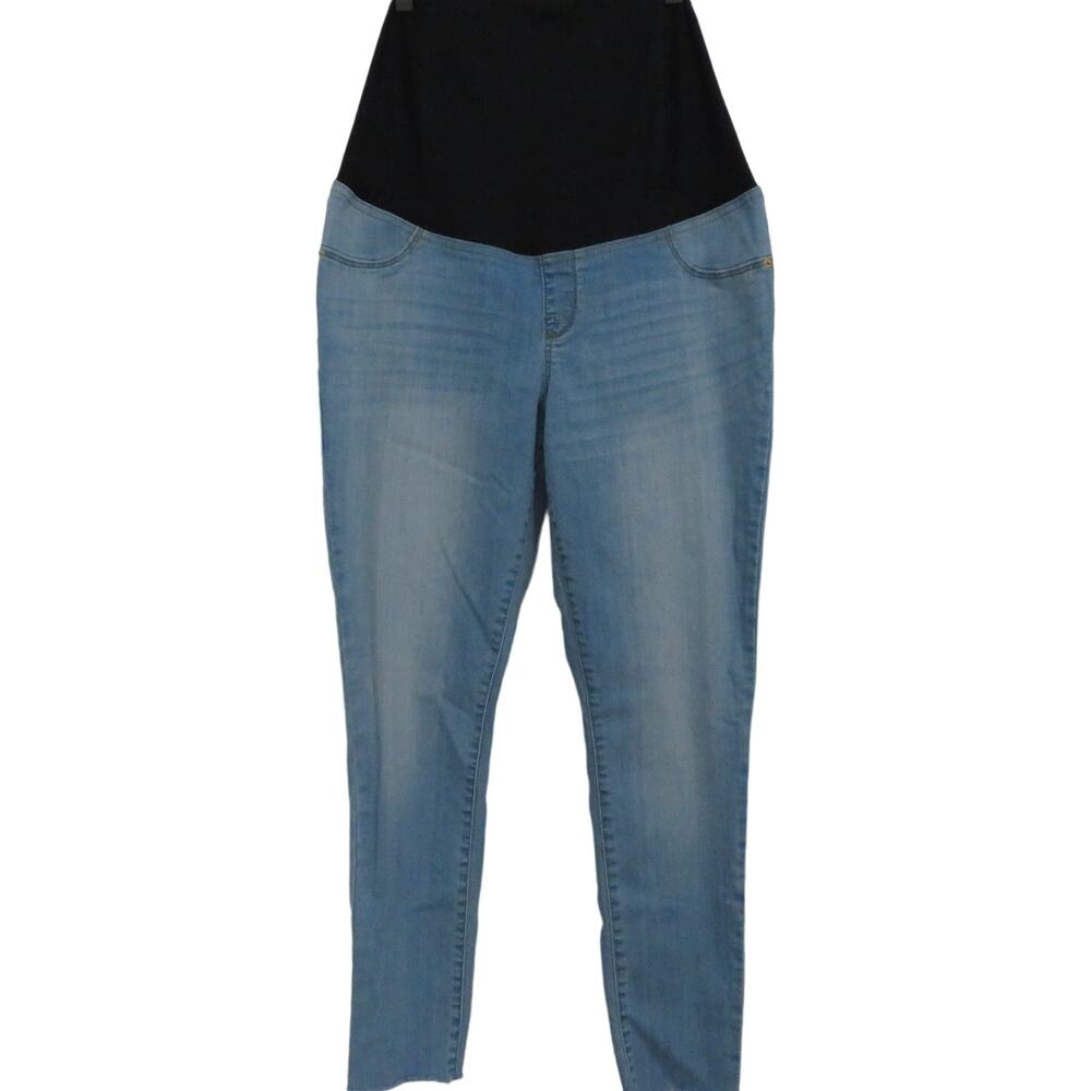 Isabel Maternity Womens Sz 10 Blue Wash Raw Hem Jeggings Full Front Panel Pants